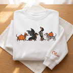 Personalized Halloween Dachshund Costumes Pumpkin Bat Wings Skeleton embroidered sweatshirt — front view