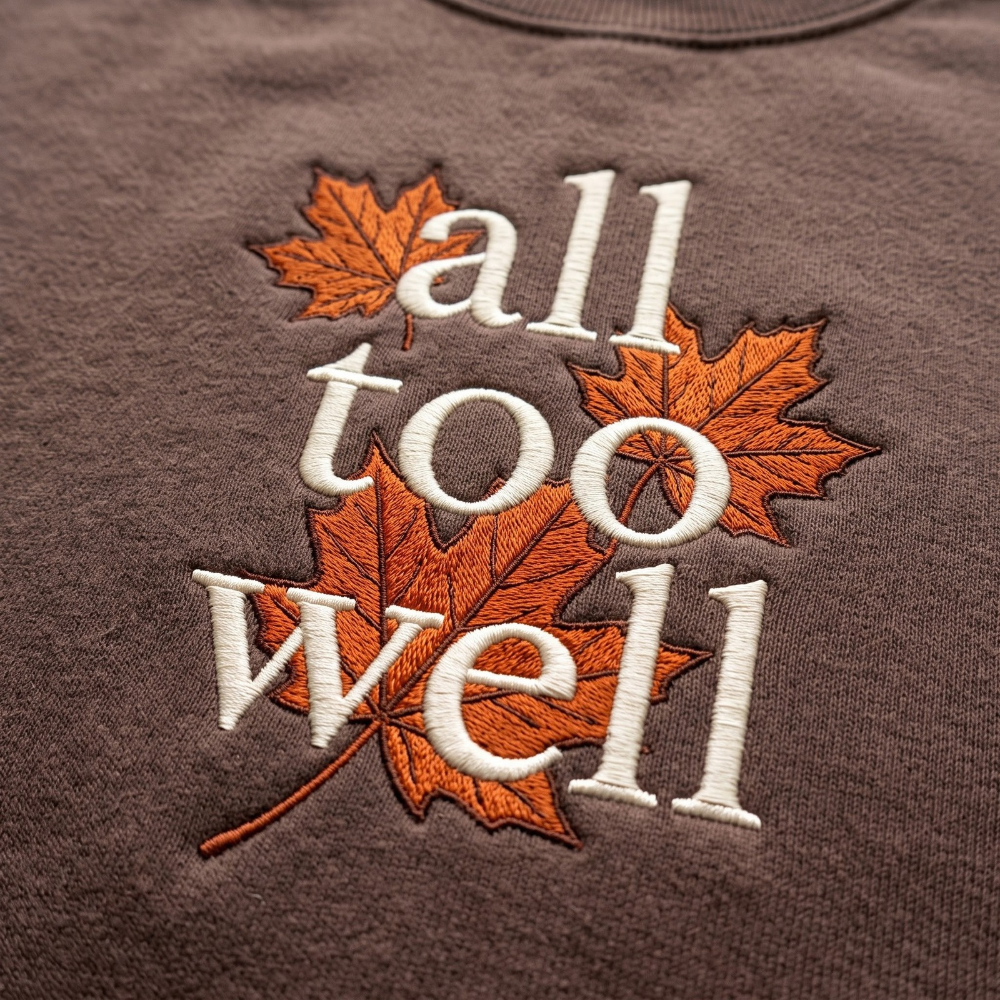 All Too Well Autumn Maple Leaves Serif Lettering embroidered sweatshirt — front view
