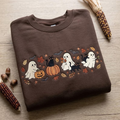 Fall Ghosts Black Cats Pumpkins Bats Autumn Leaves Embroidered Sweatshirt