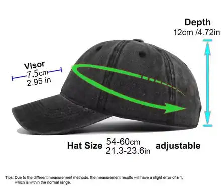 Washed Hat measurements from our embroidery workshop